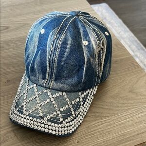 Denim Cap with Rhinestone Accents
